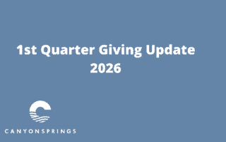 Canyon Springs Church 2026 first quarter giving update display.